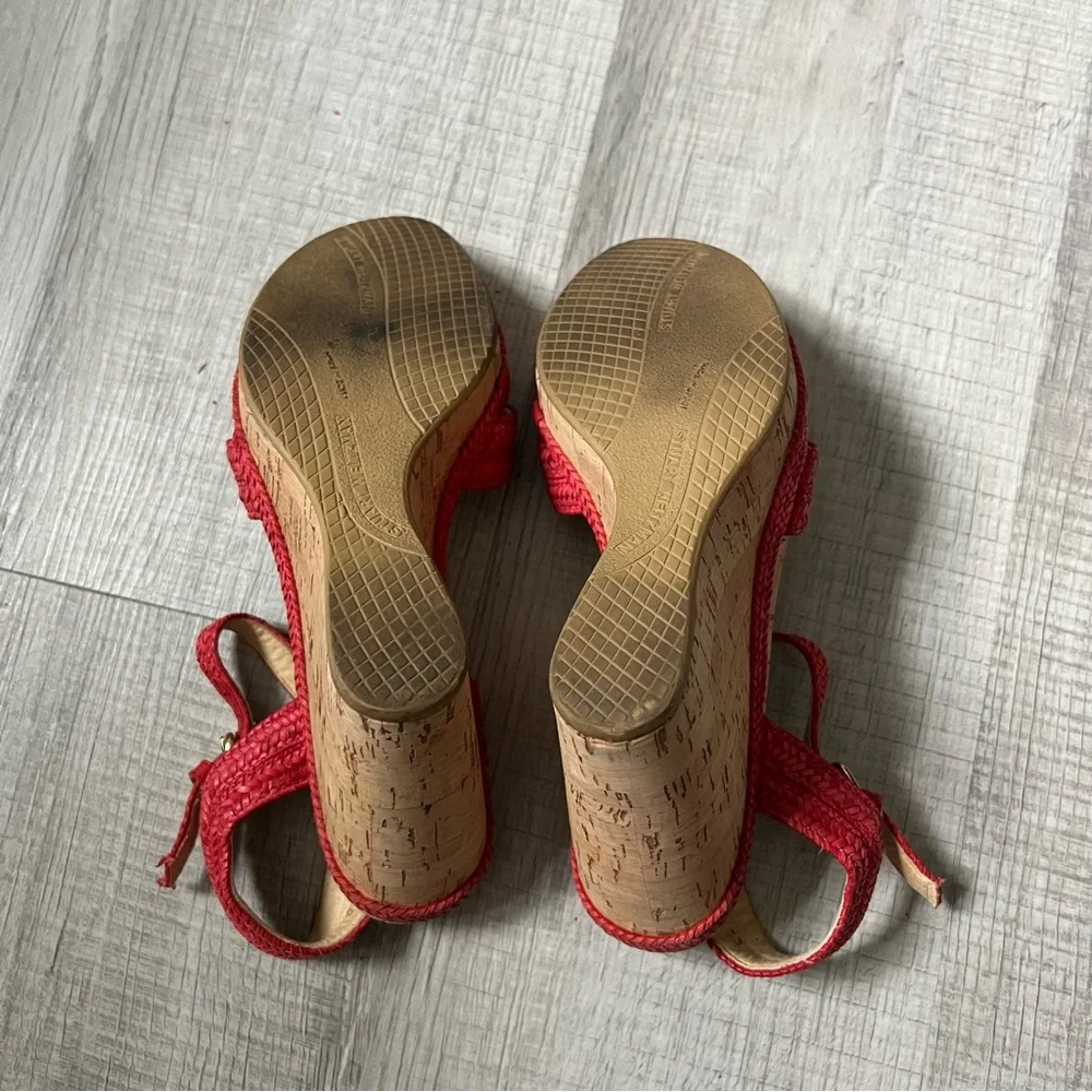 STUART WEITZMAN Minx Espadrille Cork Raffia Red Wedge Sandals 6.5 - Picture 15 of 15